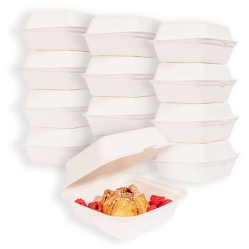 MULMEHË Bagasse Hinged Take Out Containers, 6x6x3